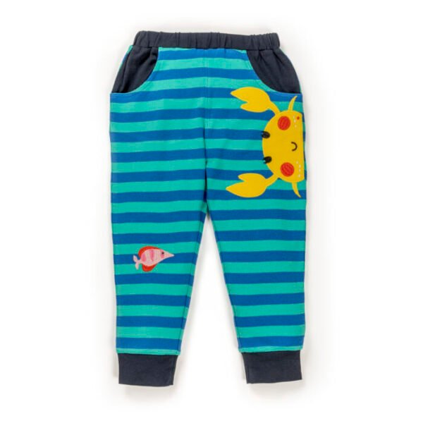 Kids Boys Stripes and Graphic Printed 100% Organic Cotton Pants - Dark Blue and Cerulean Blue - Image 2