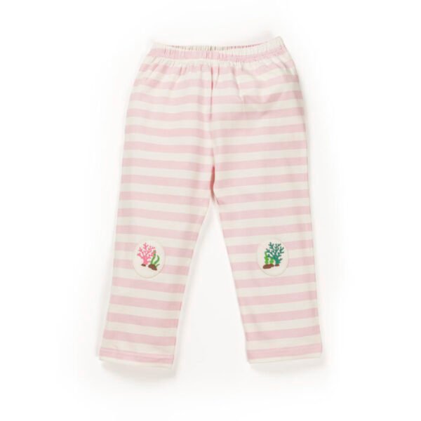 Kids Girls Stripes and Printed 100%Organic Cotton Leggings - Pink and White - Image 2