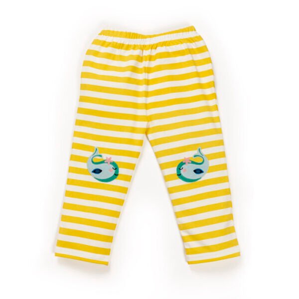 Kids Girls Stripes and Printed 100%Organic Cotton Leggings - White and Yellow - Image 2
