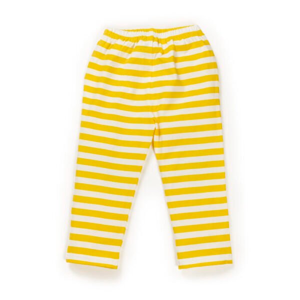 Kids Girls Stripes and Printed 100%Organic Cotton Leggings - White and Yellow - Image 3