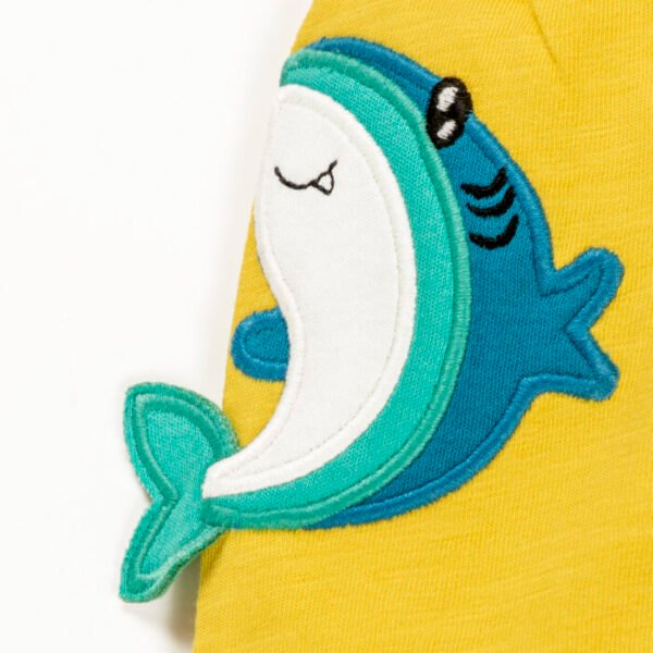 Unisex Baby Printed 100% Organic Cotton Shark Pants - Lemon Yellow - Image 4