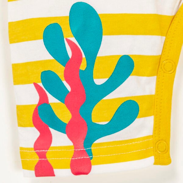 Unisex Baby Stripes and Embroidered Printed 100% Organic Cotton Romper - Yellow and White Stripes - Image 5