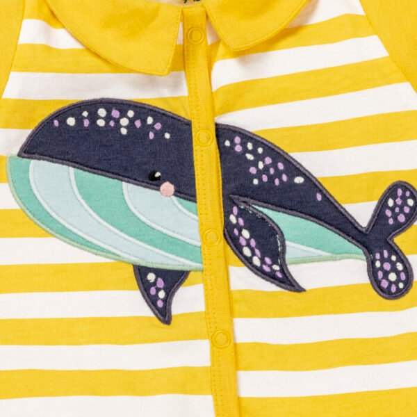 Unisex Baby Stripes and Embroidered Printed 100% Organic Cotton Romper - Yellow and White Stripes - Image 2