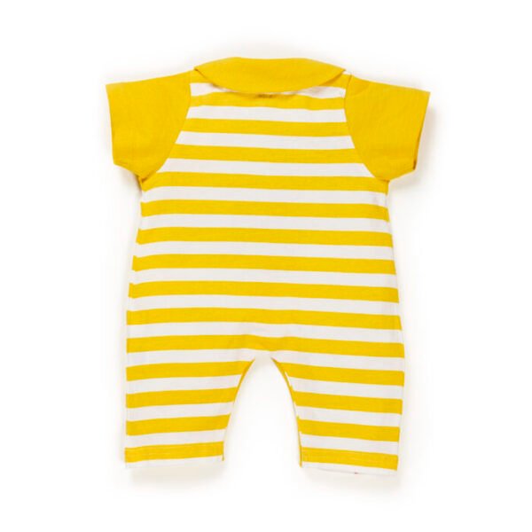 Unisex Baby Stripes and Embroidered Printed 100% Organic Cotton Romper - Yellow and White Stripes - Image 4