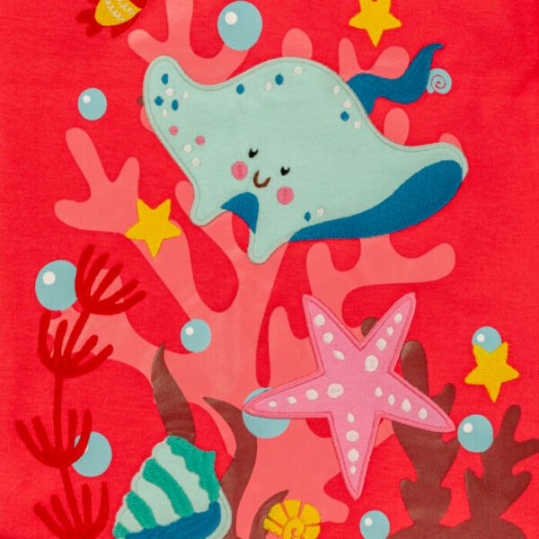 Kids Girls Embroidered Printed 100%Organic Cotton  A-Line dress - Pink - Image 3