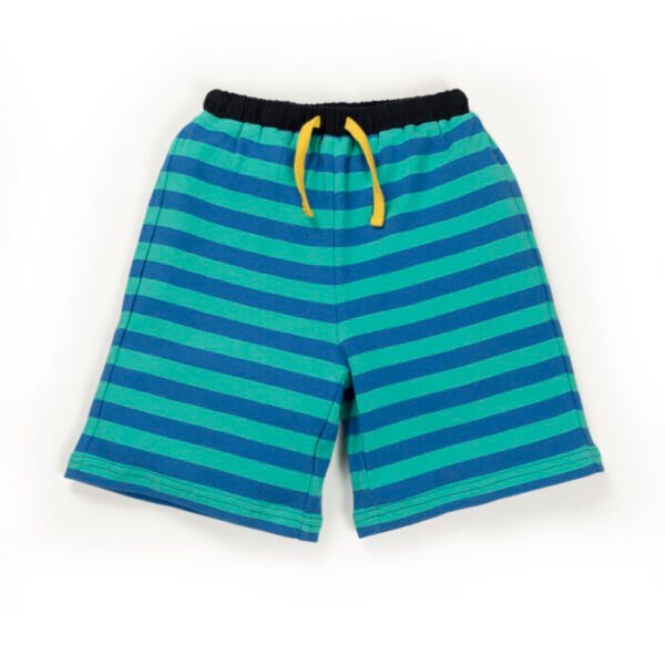 Kids Boys Stripes 100% Organic Cotton Shorts - Cerulean Blue - Image 2