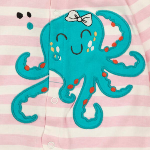 Baby Girls 100% Organic Cotton Sleepsuit - Baby Pink and White - Image 3