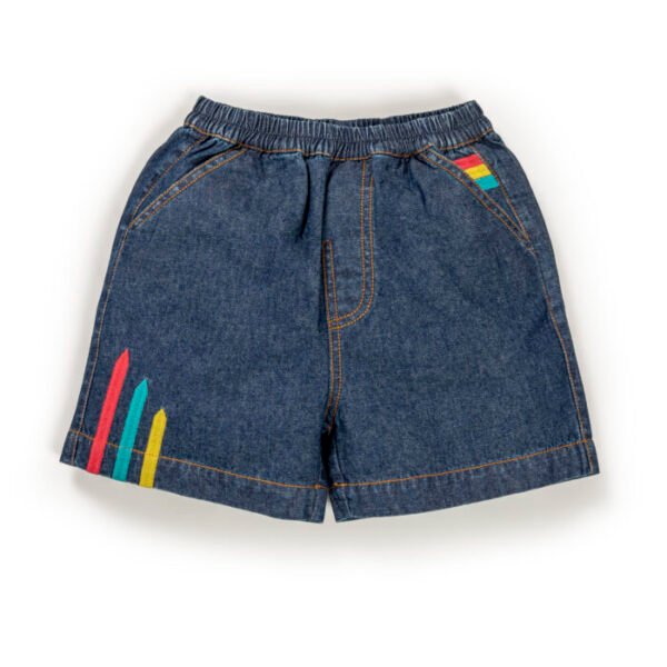 Kids Girls Printed 100%Organic Cotton Shorts - Denim - Image 2
