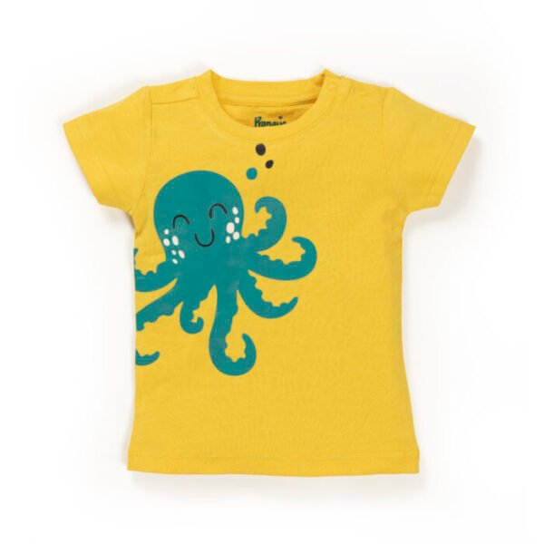 Baby Boys Printed 100%Organic Cotton Tee with Shorts Set - Yellow and Blue - Image 2