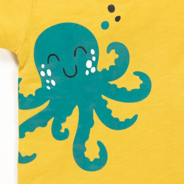 Baby Boys Printed 100%Organic Cotton Tee with Shorts Set - Yellow and Blue - Image 5