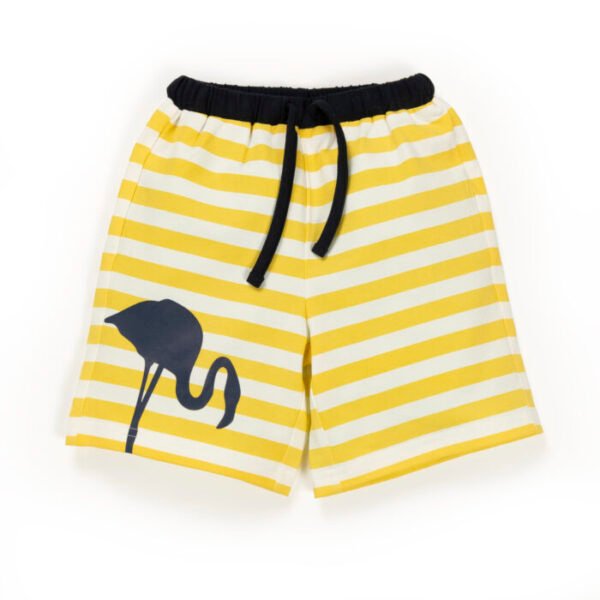 Kids Boys Striped and Printed 100% Organic Cotton Shorts - Lemon Yellow and Blue - Image 2