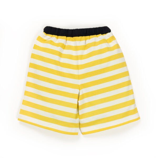 Kids Boys Striped and Printed 100% Organic Cotton Shorts - Lemon Yellow and Blue - Image 3