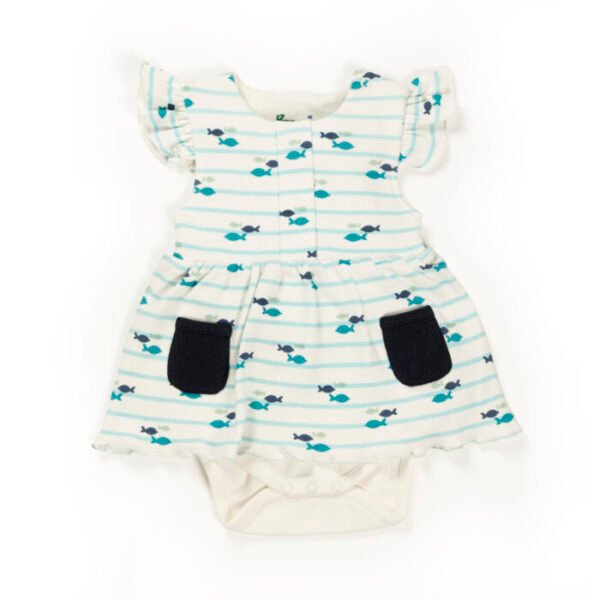 Girls 100% Organic Cotton Columbia Bodysuit - Blue and White - Image 2