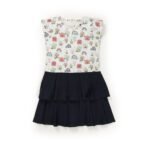 Kids Girls Printed 100%Organic Cotton Dress - White and Blue - Image 2