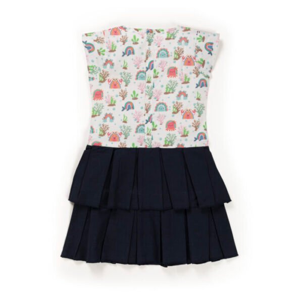 Kids Girls Printed 100%Organic Cotton Dress - White and Blue - Image 4