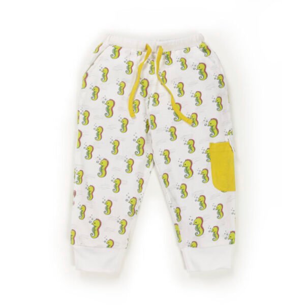 Unisex Baby Printed 100% Organic Cotton Seahorse Graphics Pants -  White - Image 2