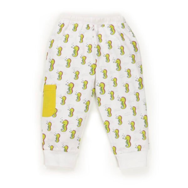 Unisex Baby Printed 100% Organic Cotton Seahorse Graphics Pants -  White - Image 3