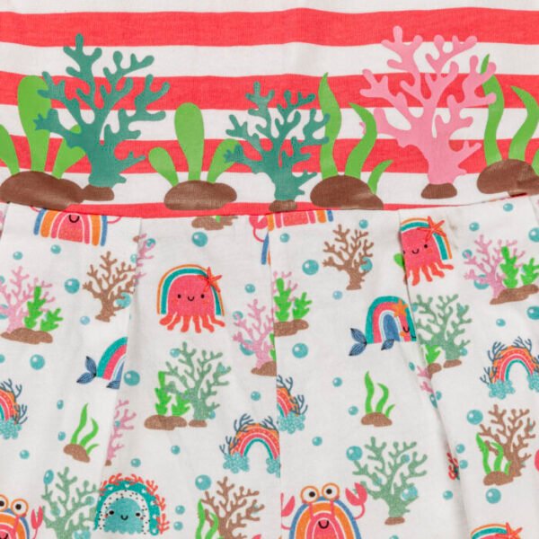 Kids Girls Stripes and Printed 100%Organic Cotton Dungaree - White and Pink - Image 3