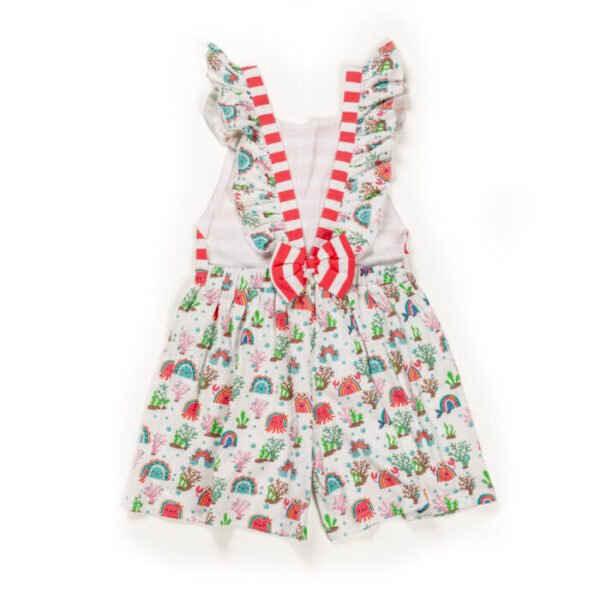 Kids Girls Stripes and Printed 100%Organic Cotton Dungaree - White and Pink - Image 4