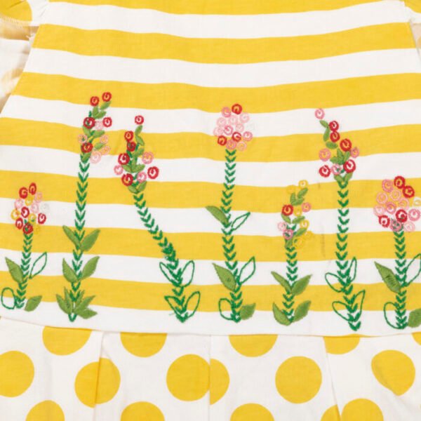 Kids Girls Stripes and Embroidered 100%Organic Cotton Dungaree/Romper - Yellow and White - Image 4