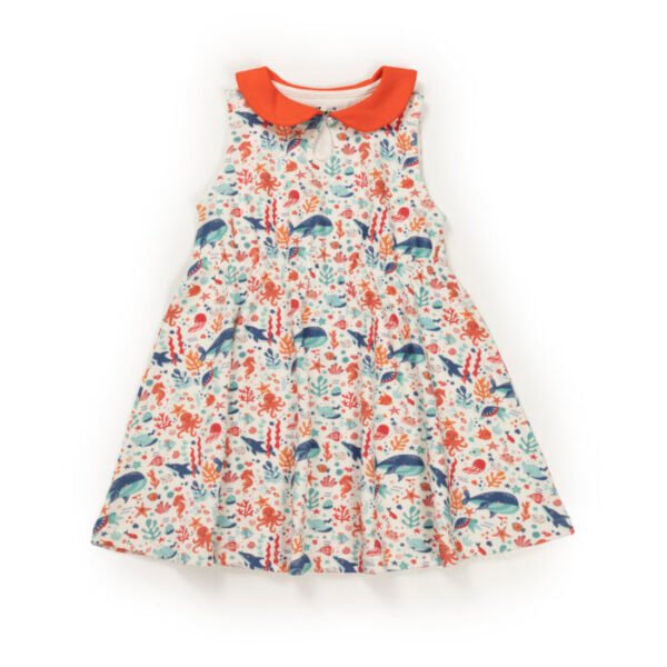 Kids Girls Printed 100%Organic Cotton Dress - White and Red - Image 2