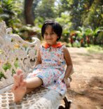 Kids Girls Printed 100%Organic Cotton Dress - White and Red