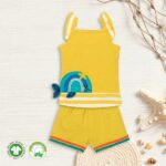 Baby Girls Printed 100% Organic Cotton Top and Shorts Set - Yellow and Blue