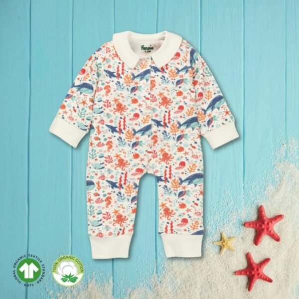 Unisex Baby Printed 100% Organic Cotton Romper - White - Image 1