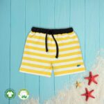 Unisex Baby Printed and Striped 100%Organic Cotton Shorts - Lemon Yellow