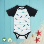 Unisex Stripes and Printed 100% Organic Cotton Bodysuit - Blue and White