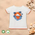 Kids Boys Printed 100%Organic Cotton T- Shirt - White and Blue