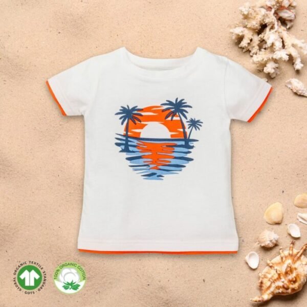 Kids Boys Printed 100%Organic Cotton T- Shirt - White and Blue - Image 1