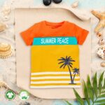 Kids Boys Printed 100%Organic Cotton T- shirt - Orange and Yellow