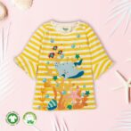 Girls Striped Embroidered 100%Organic Cotton A-Line dress - Yellow and White