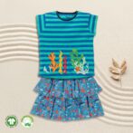 Navy Blue Printed Top and Liberty Blue Printed Skirt Set