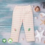Kids Girls Stripes and Printed 100%Organic Cotton Leggings - Pink and White