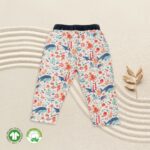 Unisex Baby Printed 100% Organic Cotton Sealife Graphics Pants - White