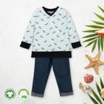 Kids Boystriped and Printed100% Organic Cotton Top and Jeans - Baby Blue and Denim
