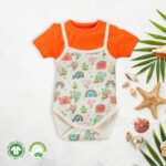 Unisex Printed 100% Organic cotton Bodysuit - White and Orange