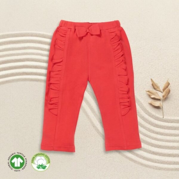Baby Girls 100%Organic Cotton Leggings with frills - Dark Pink - Image 1