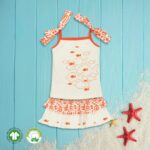 Baby Girls Embroidered Printed 100% Organic Cotton Top and Skirt Set - White and Red