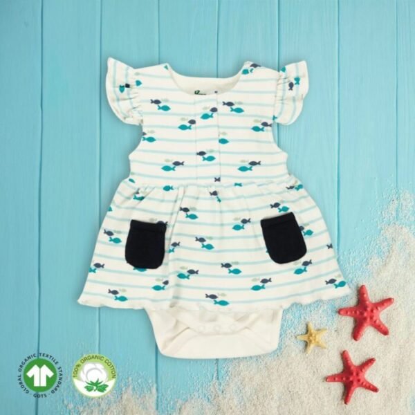 Girls 100% Organic Cotton Columbia Bodysuit - Blue and White - Image 1