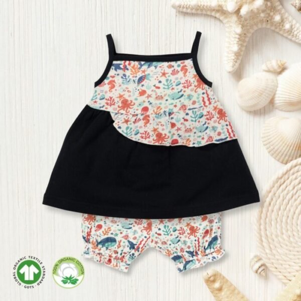 Baby Girls 100% Organic Cotton Top and Shorts - Ultramarine Blue - Image 1