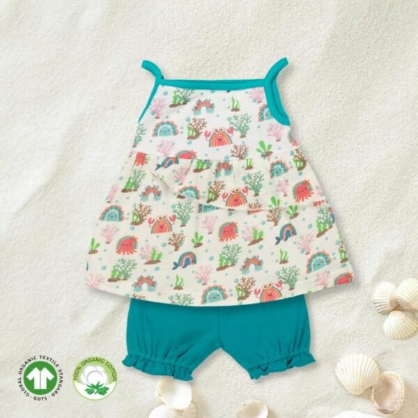 Baby Girls 100% Organic Cotton Top and Shorts - Powder Blue - Image 1