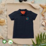 Kids Boys Embroidered 100% Organic Cotton T-Shirt - Turquoise Blue