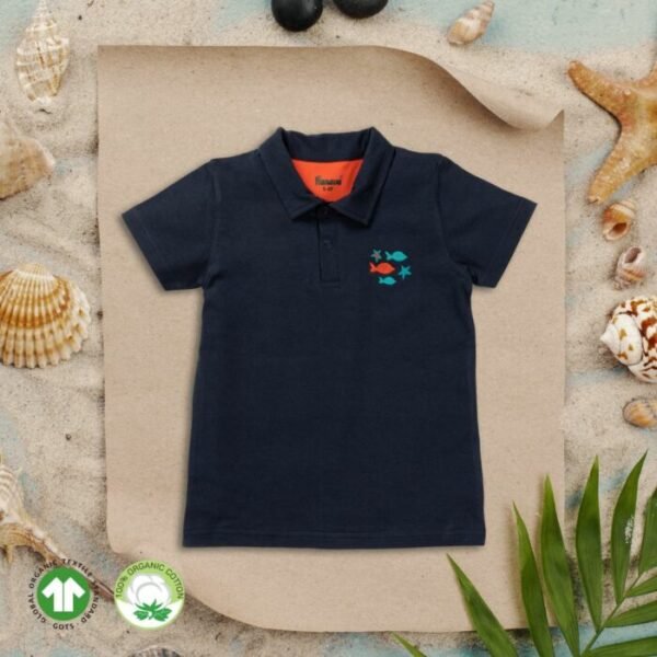 Kids Boys Embroidered 100% Organic Cotton T-Shirt - Turquoise Blue - Image 1