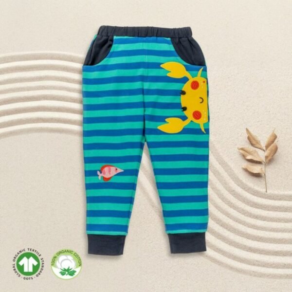 _FIRST CRY FINAL_ Kids Boys Stripes and Graphic Printed 100% Organic Cotton Pants - Dark Blue and Cerulean Blue - Image 1