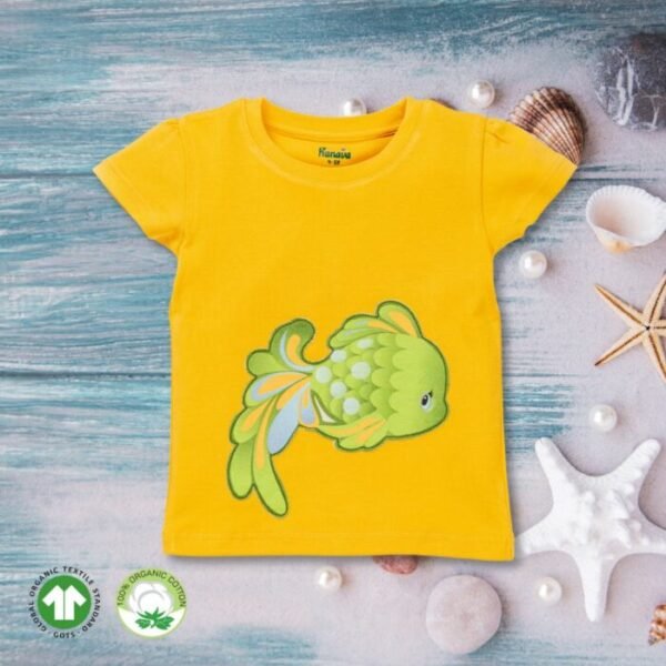 Mustard Yellow and Green Fish Graphic Top