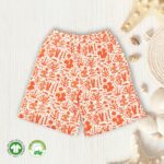 Kids Girls Printed 100%Organic Cotton Shorts - Orange and White