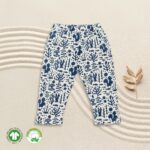 Unisex Baby Printed 100%Organic Cotton Pants - Dark Blue and White